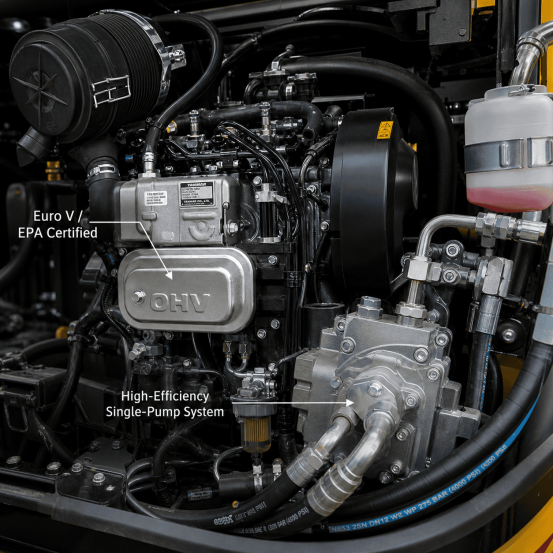 Mini-pelleuse équipée d'un moteur EPA